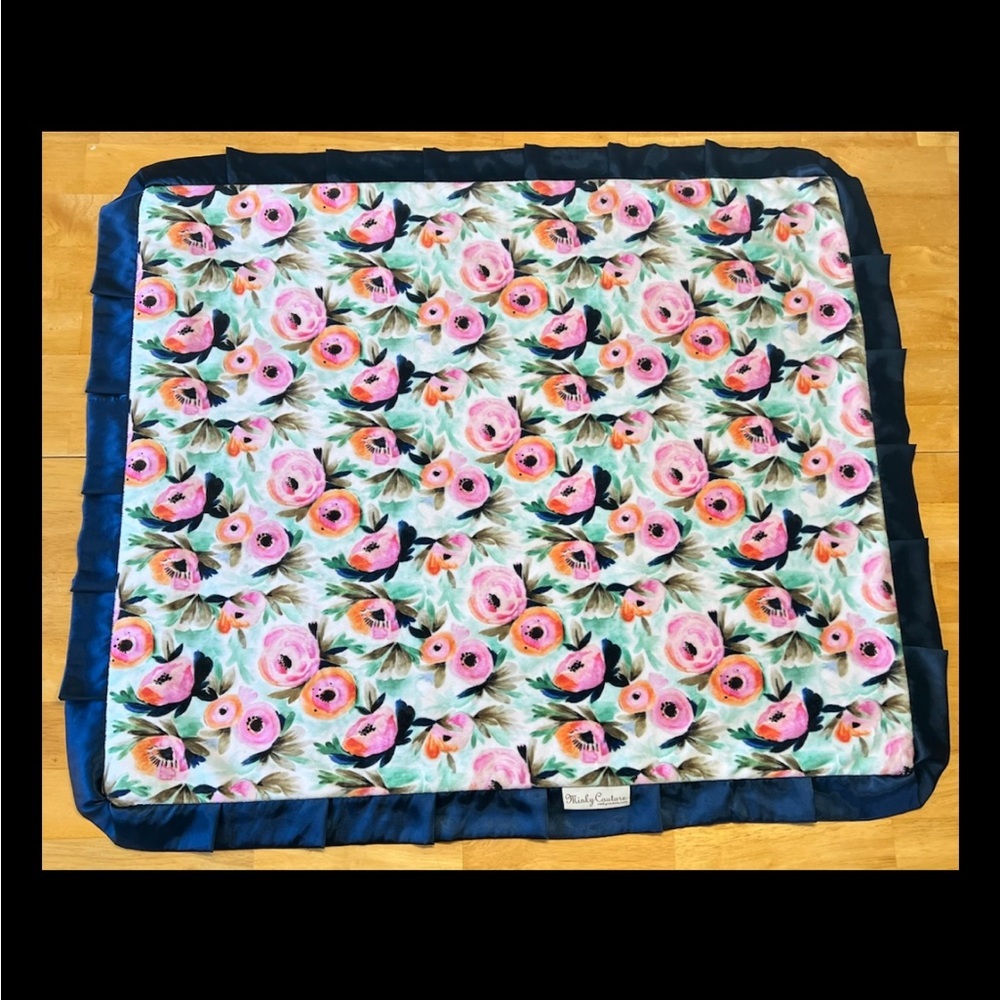 Minky Couture Infant Blanket Floral Girls Pink and Blue Flowers 36x 32